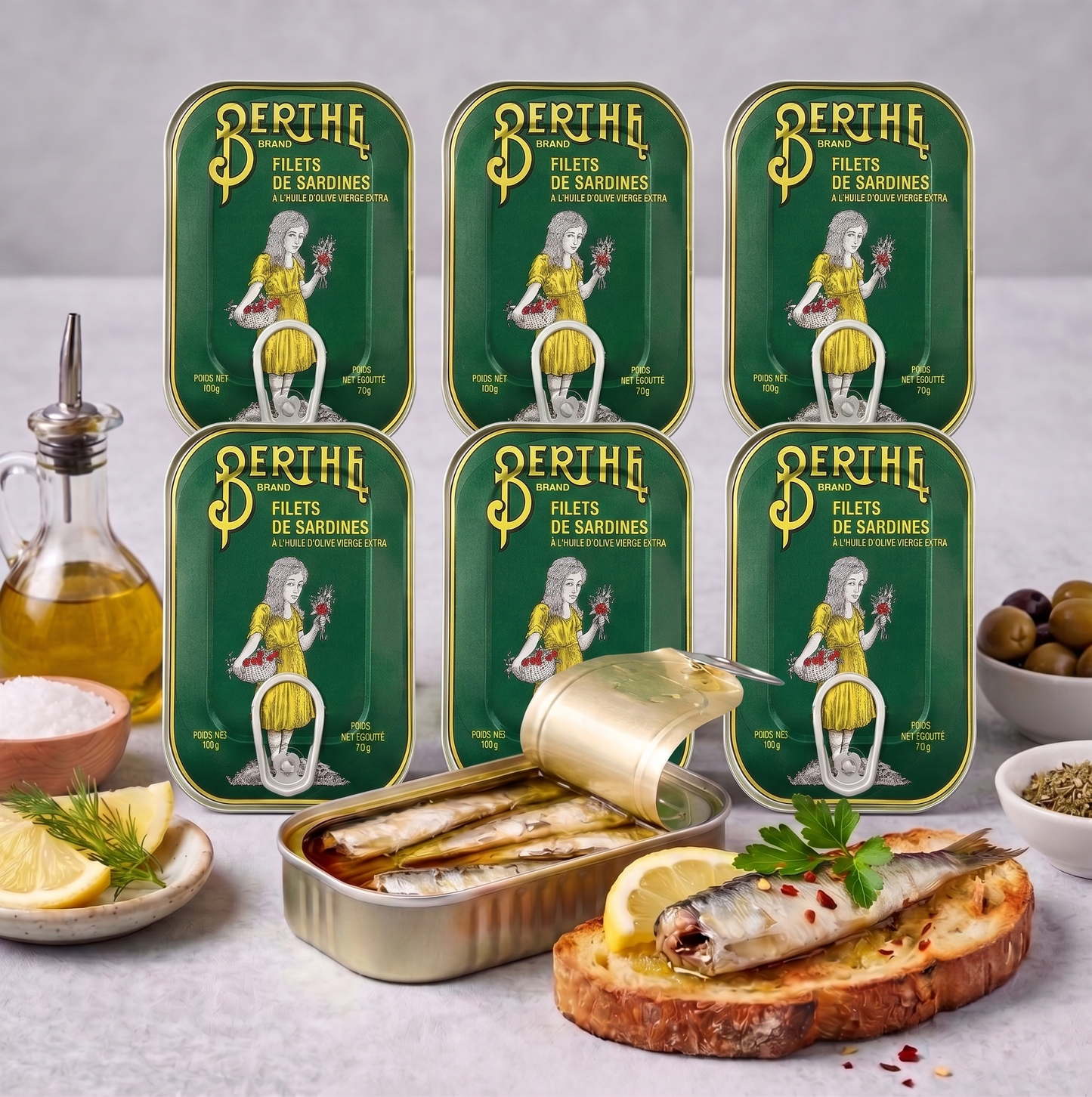 Berthe Premium-Sardinenfilets in Extra Virgin Olivenöl im 6er-Pack